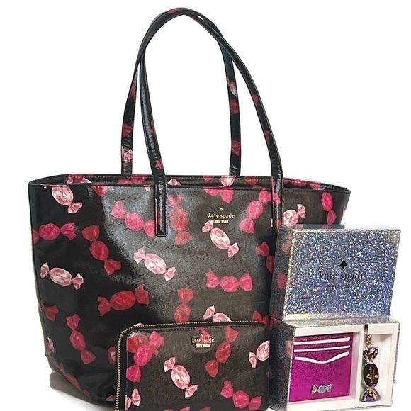 Kate Spade Candy Wrapper Bon Bon Tote Wallet Keychain Boxed Set Cedar Street NWT - Picture 2 of 16